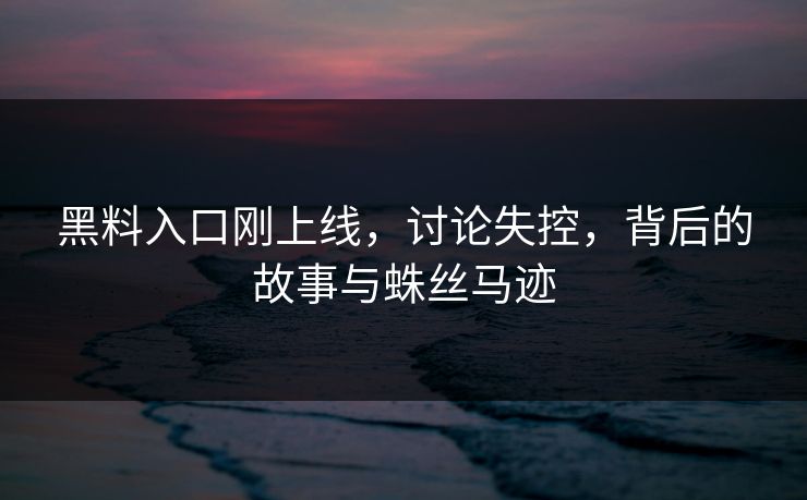 黑料入口刚上线，讨论失控，背后的故事与蛛丝马迹